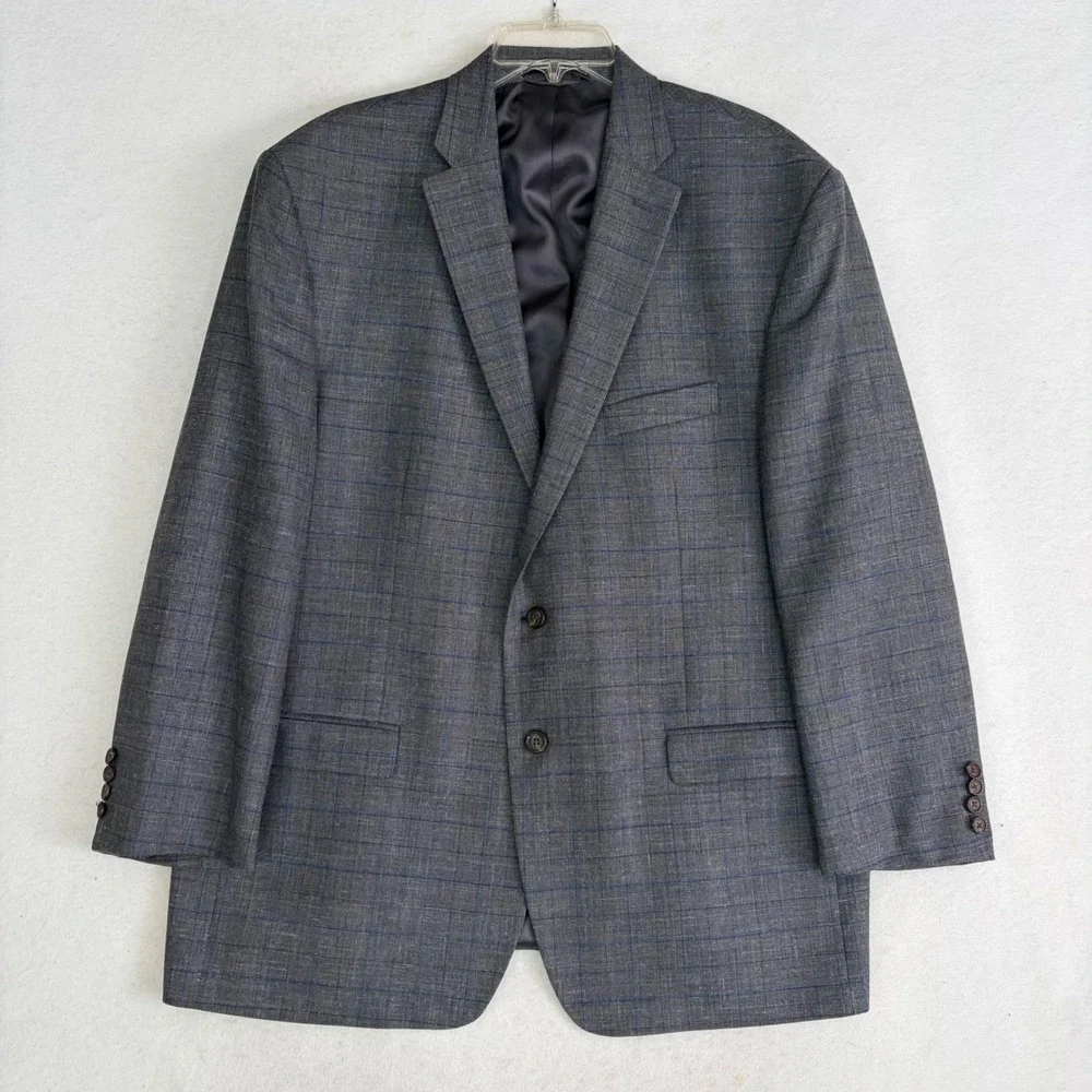 Lauren Ralph Lauren Blazer Mens 48R Wool Silk Linen Gray Glen Plaid Sport Coat